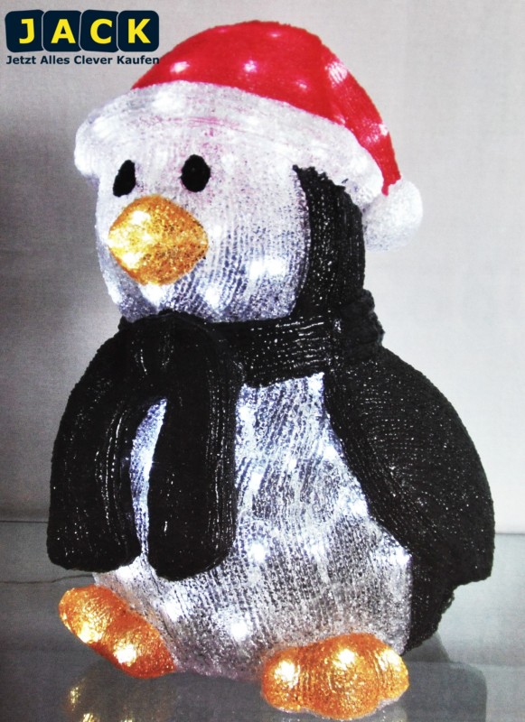 LED PINGUIN 80 LEDs WEIss 52x39x35cm LICHTER ACRYL AUFSTELLFIGUR INNEN