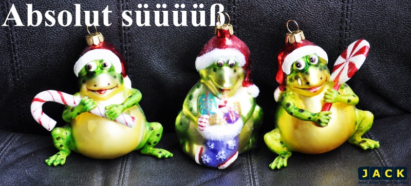 3x GLAS CHRISTBAUMKUGELN FROSCH CANDY FRÖSCHE SET WEIHNACHTSKUGEL